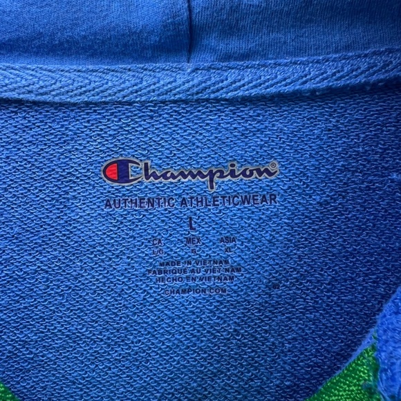 Champion Men's Quarter Zip Hoodie Sweatshirt Blue Pockets Embroidered Logo Large - Picture 2 of 14